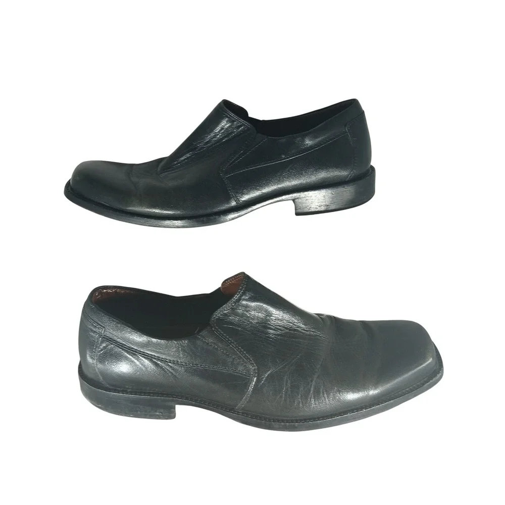 Johnston &‎ Murphy Loafers 10.5M Black Leather Square Toe Slip On 20-7777 Brazil